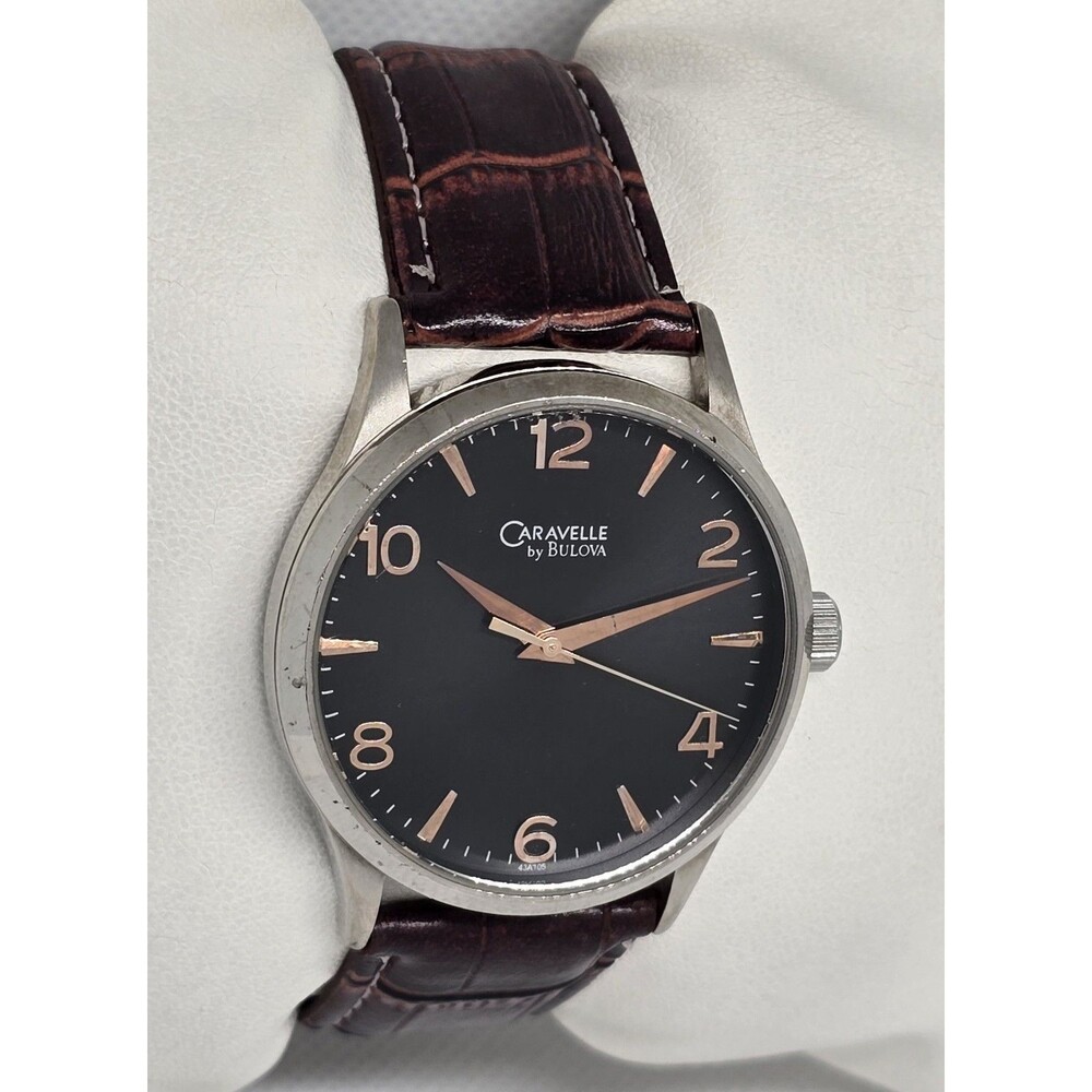 Men's Caravelle New York by Bulova Black Dial Brown Leather Strap Watch 13 - Picture 3 of 9